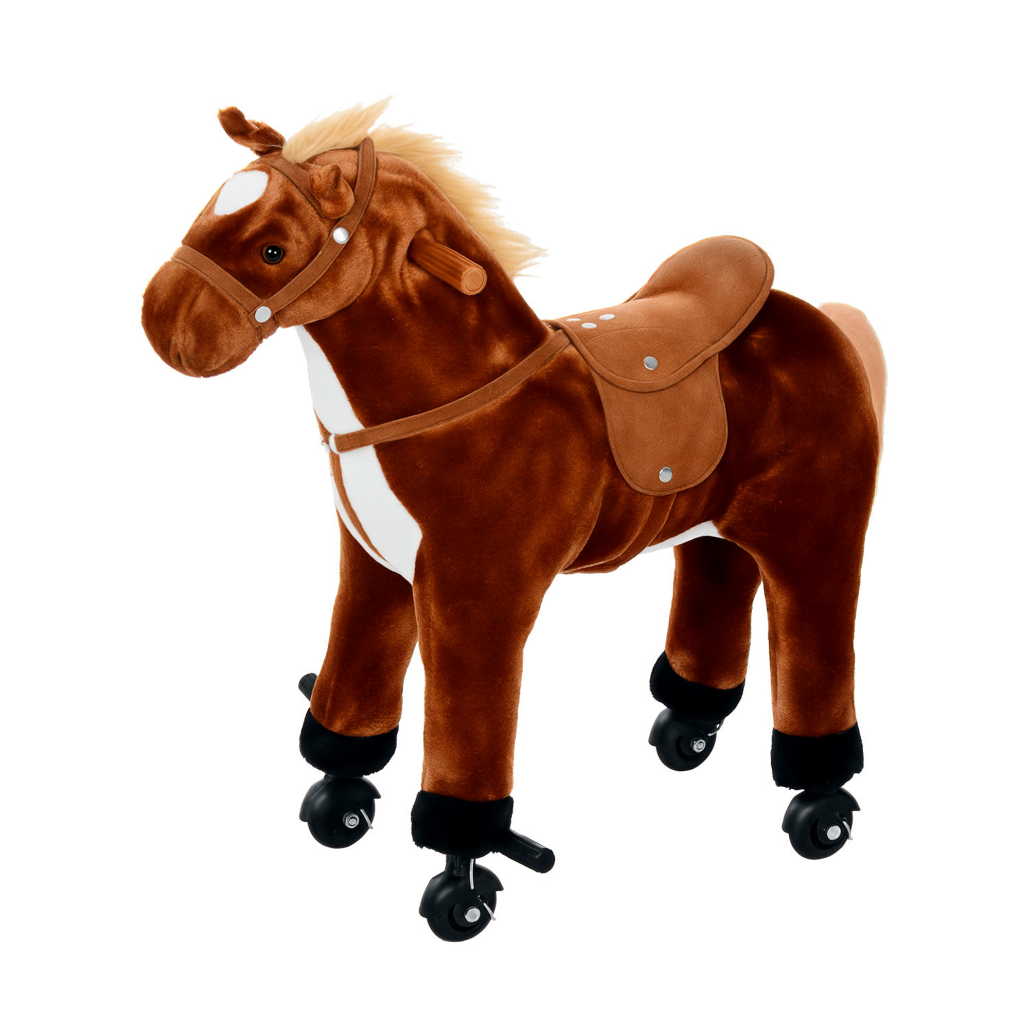 HOMCOM Caballo de Juguete para Niños de +2 Años Caballo de Juguete con Ruedas Sonidos y Estructura de Metal Carga 60kg 65x28x75 cm Marrón