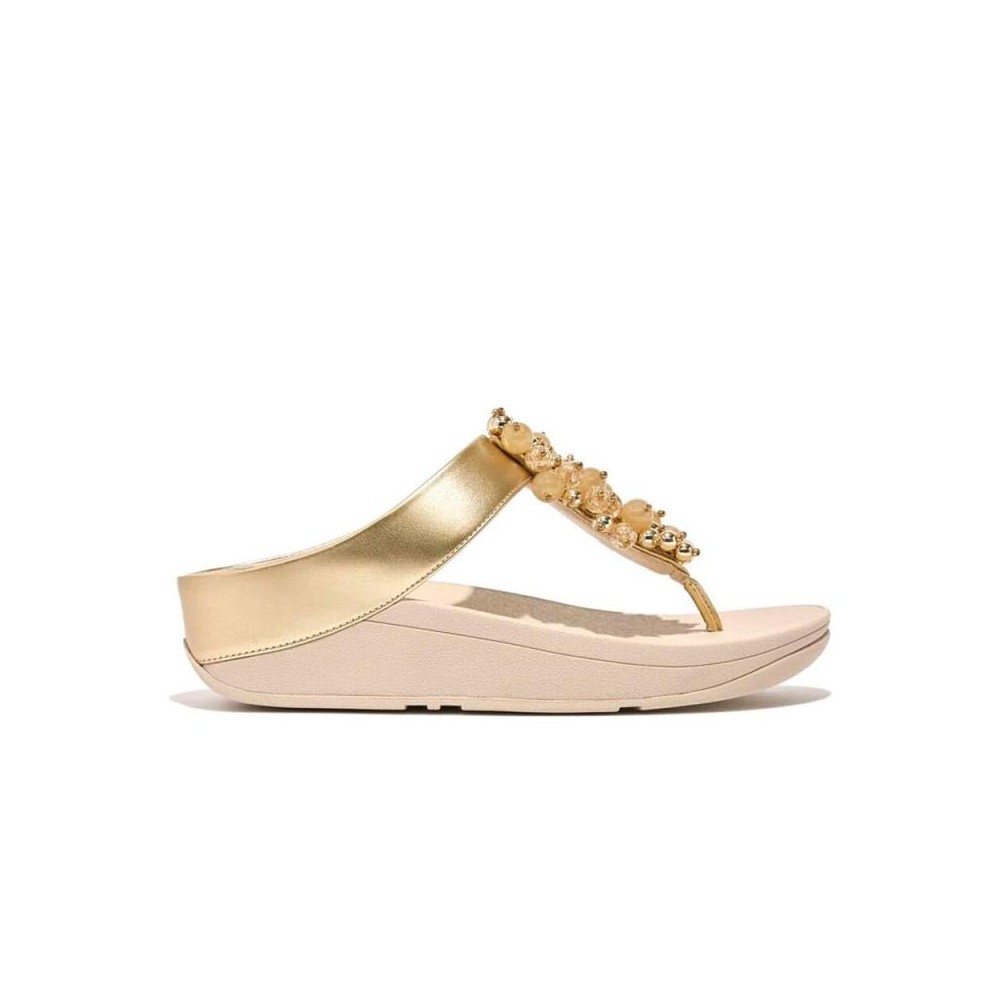 Sandalias Planas Mujer Fitflop Fino Bead-Cluster Oro