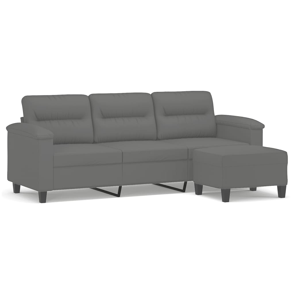 vidaXL Sofá de 3 plazas y taburete tela microfibra gris oscuro 180 cm