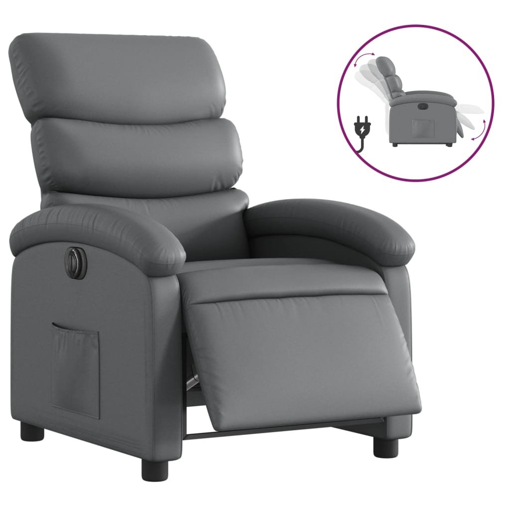 vidaXL Sillón reclinable eléctrico de cuero sintético gris