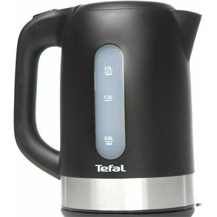 Hervidor eléctrico TEFAL KO330830 con una potencia de 2400 W y una capacidad de 1,7 L, fabricado en plástico, con base giratoria 360°, en color negro.
