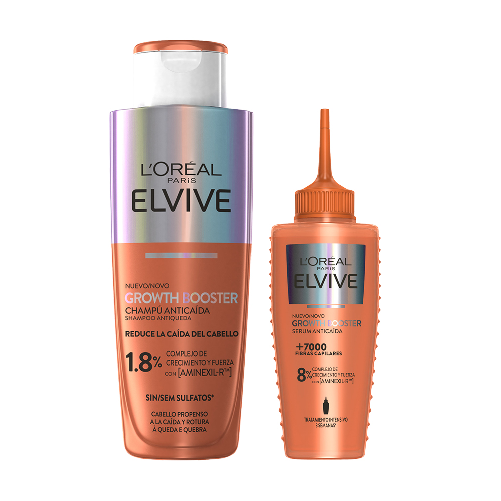 LOréal Paris | Rutina Elvive Growth Booster Champú_ acondicionador o sérum Anticaída 200ml Sin Sulfatos* (*sin tensioactivos sulfatados)