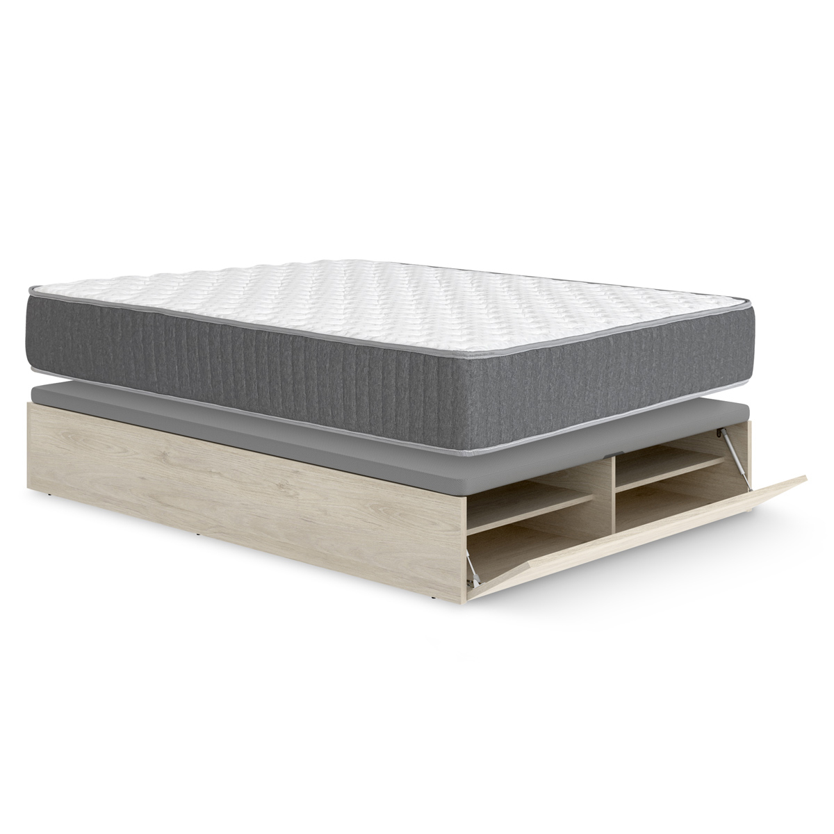 Pack ahorro matrimonio Canapé con zapatero Lan Roble y Colchón viscoelástico y muelles Aurea 135 x 190 cm| Montaje Incluido (Solo canapé)