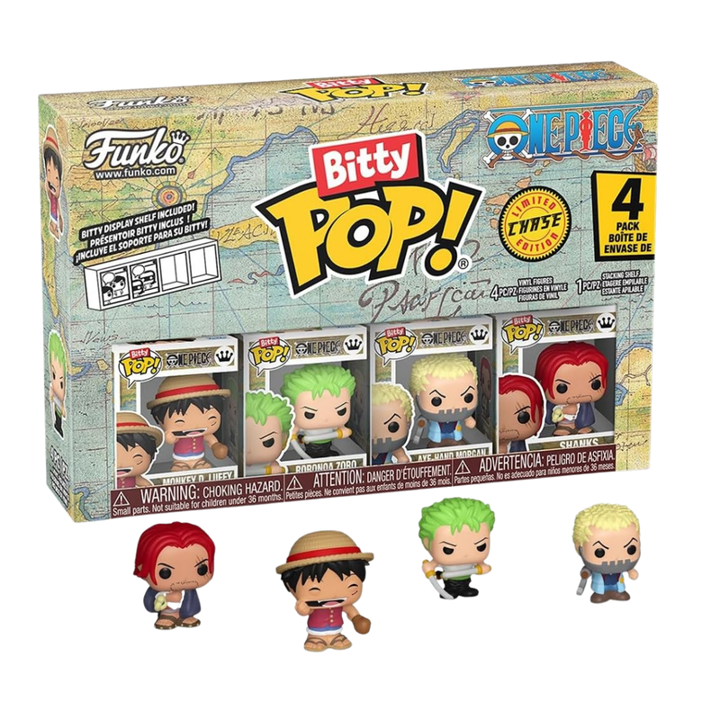 Funko Bitty Pop! 4 Pack: One Piece - Luffy - Zoro - Axe-Hand Morgan - Mystery Mini Figure - Styles May Vary Y una Mini Figura misteriosa Sorpresa - 0,9 Pulgadas (2,2 cm) Coleccionable