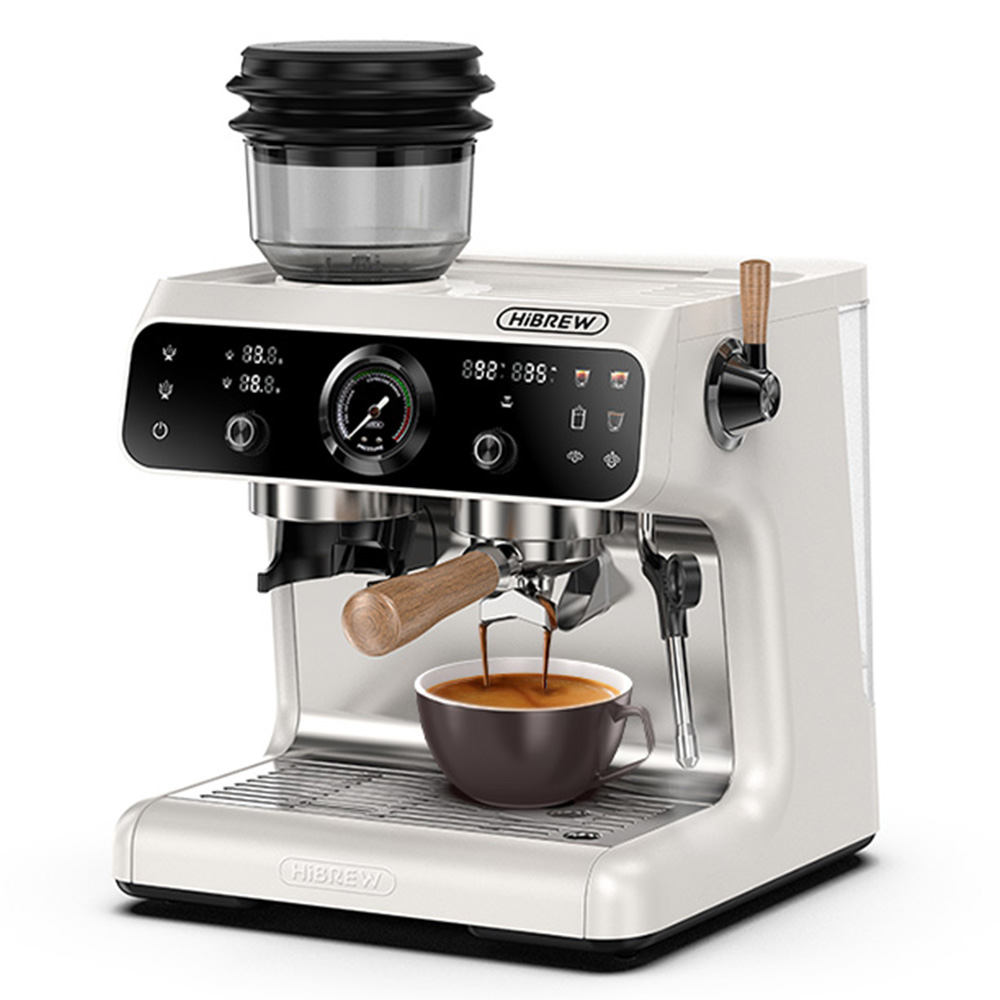 Máquina de Espresso HiBREW H7B, Sistema de Doble Calentamiento, Portafiltro de 58mm, Molinillo Incorporado con 30 Ajustes de Tamaño, Pantalla Táctil, para Café, Hotel o Restaurante