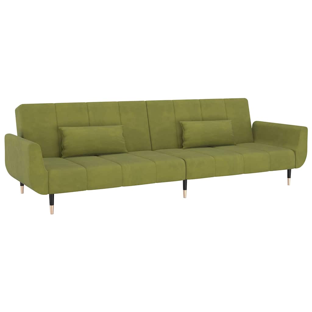 vidaXL Sofá cama de 2 plazas con dos cojines terciopelo verde claro