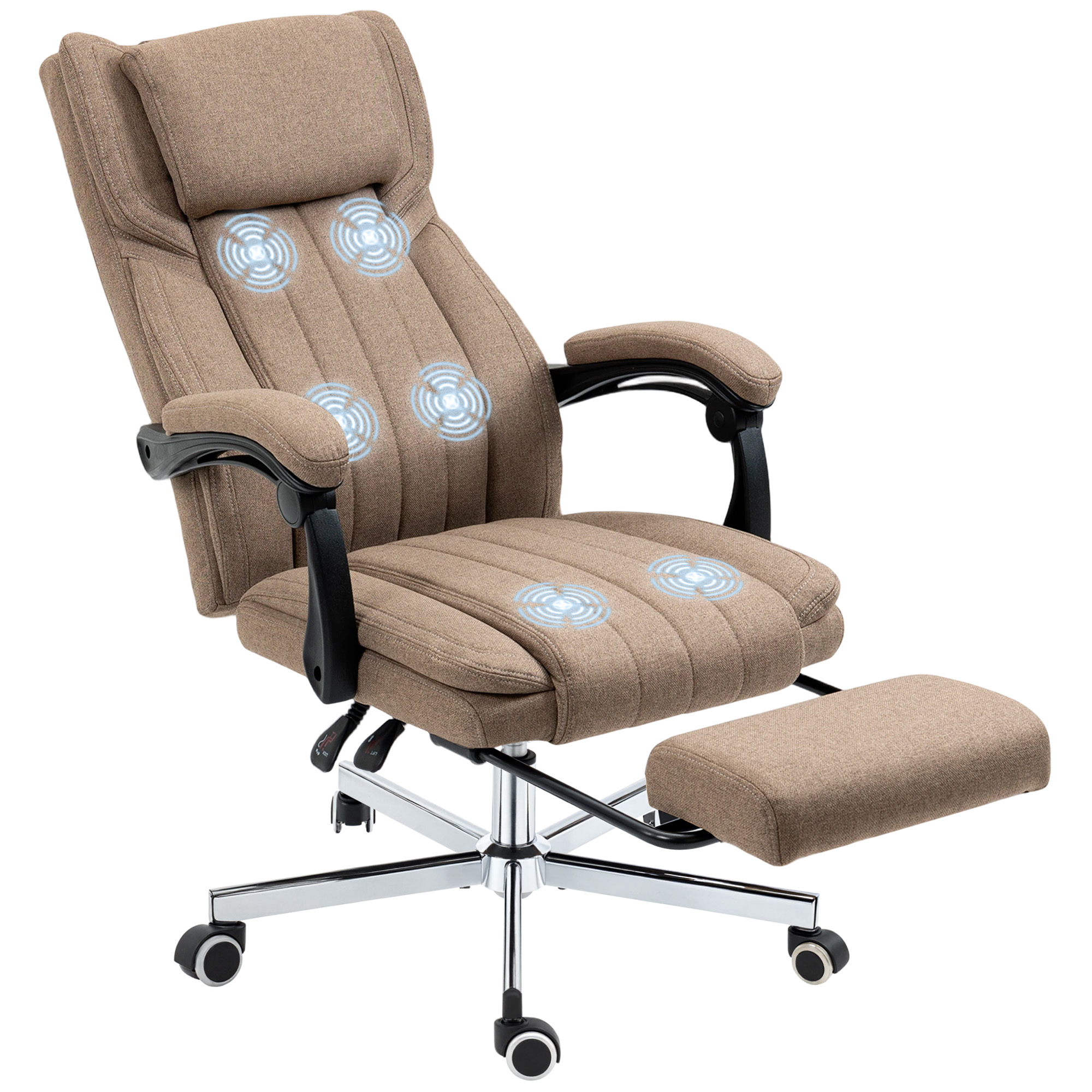 Vinsetto Silla de Masaje con 6 Puntos de Masaje Silla de Oficina Giratoria Silla de Escritorio Reclinable con Altura Ajustable Control Remoto Reposapiés y Reposacabezas Marrón