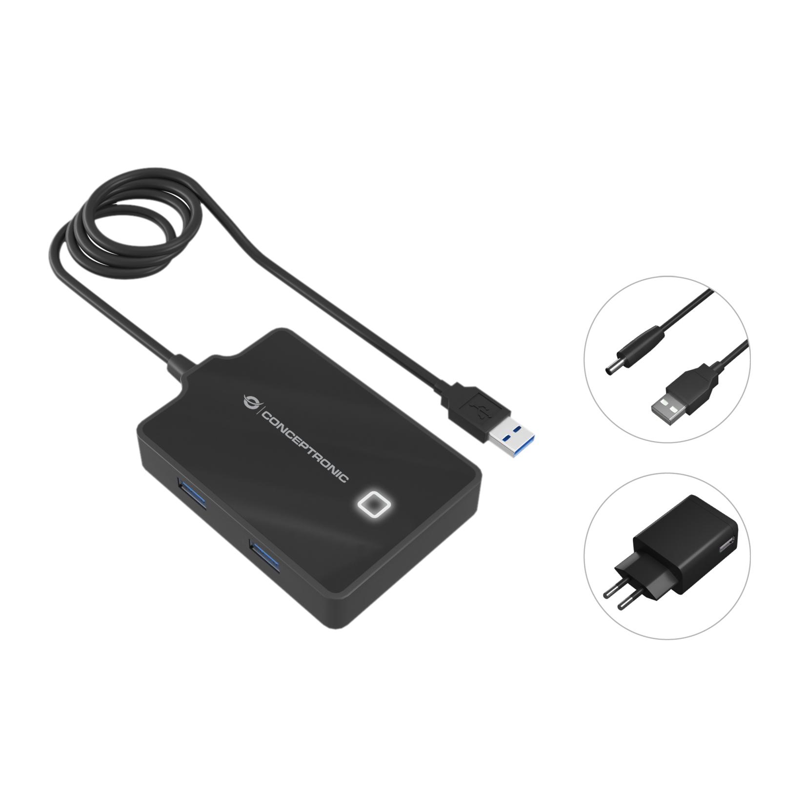 Conceptronic HUBBIES11BP hub de interfaz USB 3.2 Gen 1 (3.1 Gen 1) Type-A 5000 Mbit/s Negro