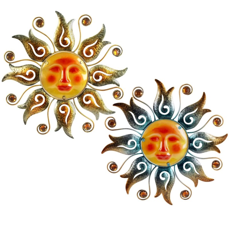 SIGNES GRIMALT Adornos Pared Metálicos Sol Pared Metalico Jardín 40x40 Cm Multicolor 2 Unidades