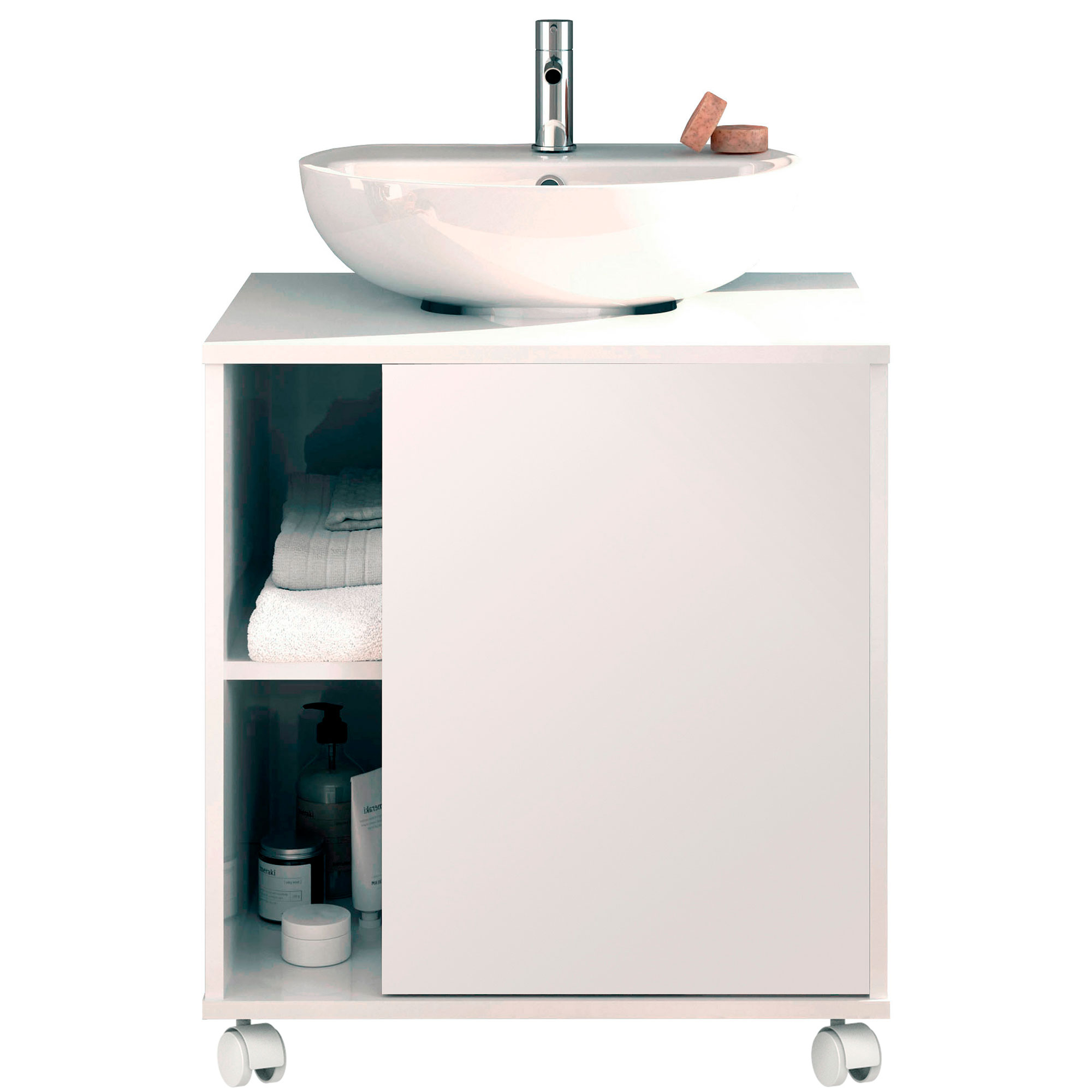 Briebe Esencia Mueble Baño Bajo Lavabo Pie Armario Auxiliar para Lavabos con /sin Pedestal 64x59x45 Almacenaje, , Blanco