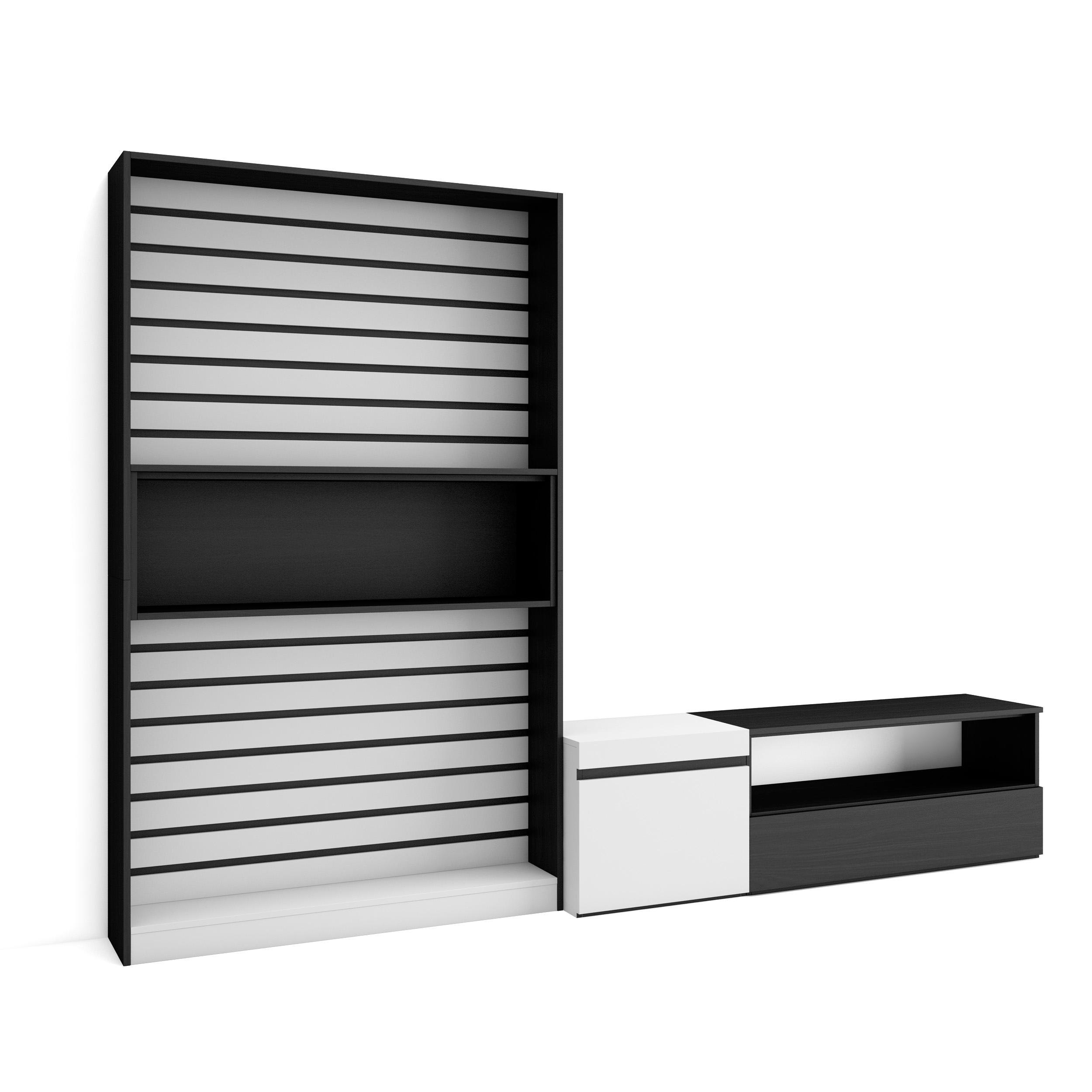 Skraut Home - Conjunto de muebles de Salón - Estantería y organización - Mueble TV - Veteado de madera - Tacto poroso de alta calidad - Estilo Moderno - Medidas totales 260x35x186cm
