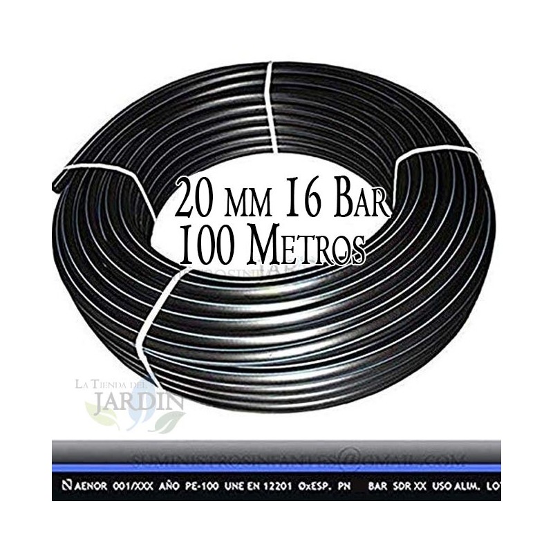 SUINGA Tuberia agua potable 20mm 16 bar 100m | Tuberia 20 mm PE100 Alimentaria alta densidad | Tuberia Polietileno banda azul AENOR