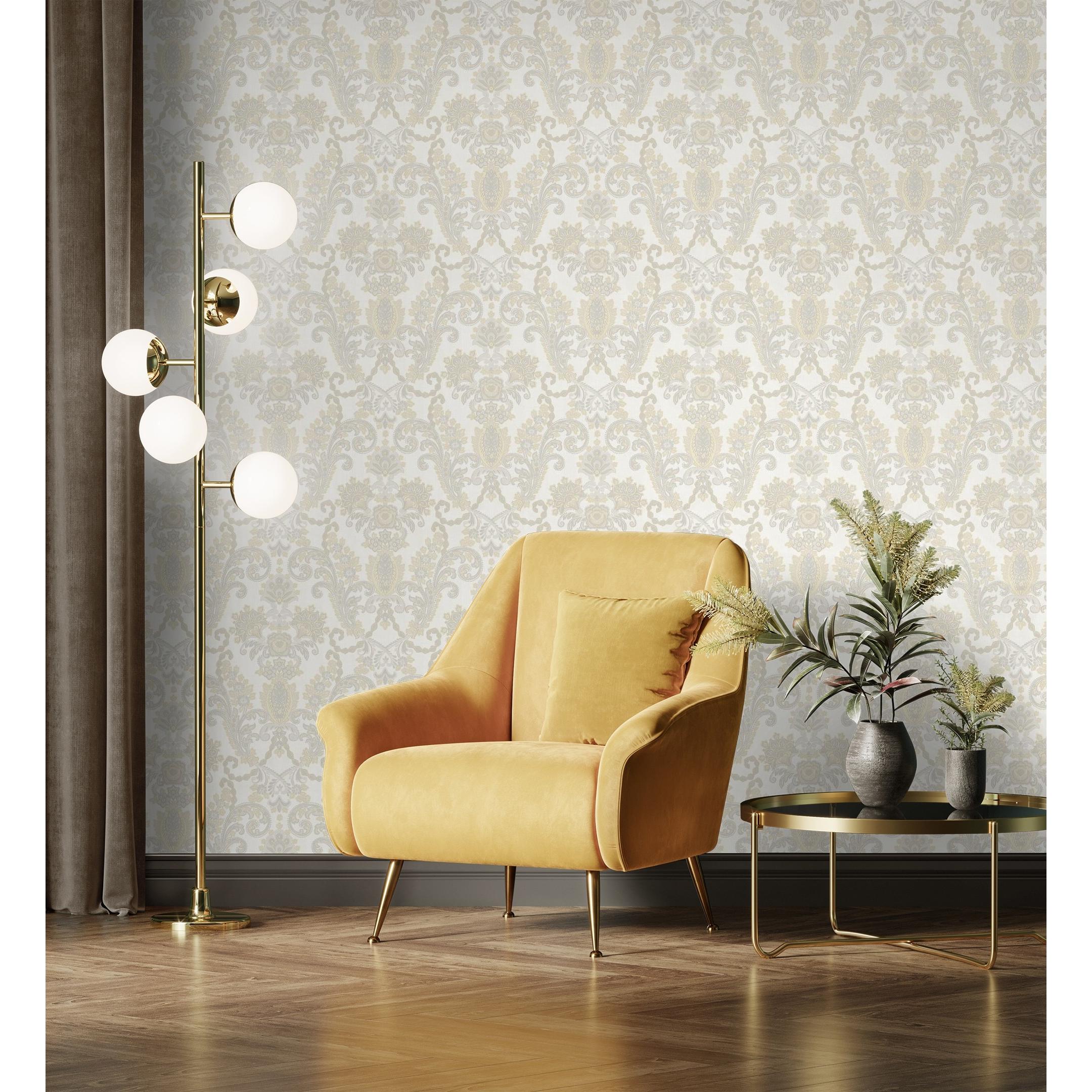 Papel pintado vinílico de damasco hindú efecto textura de tela tejida en relieve - Selim Imperial 676852 de GAULAN - Rollo de 10 m x 1,06 m
