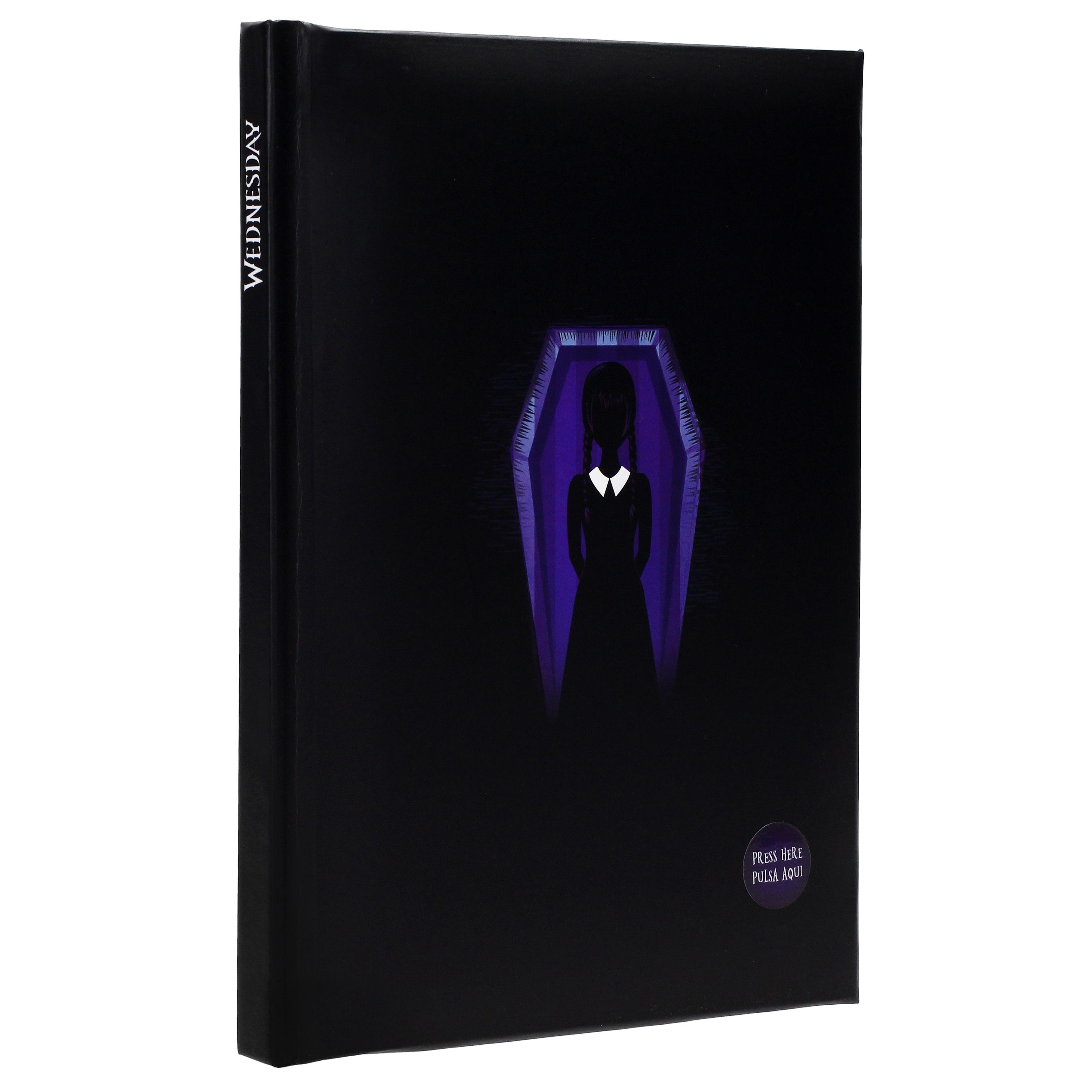 SD TOYS - Libreta A5 de Rayas con Tapa Dura con Luz y Portada de Dark Side Wednesday, 15 x 20 cm, 60 Hojas