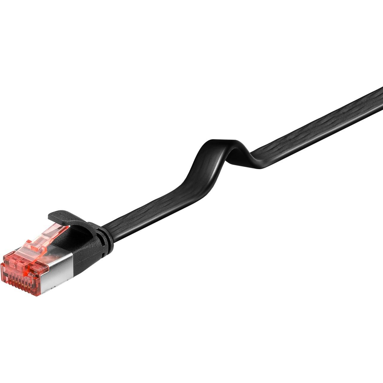 Goobay Latiguillo RJ45 Cat6 UTP CU PLANO 0,5m NEGRO