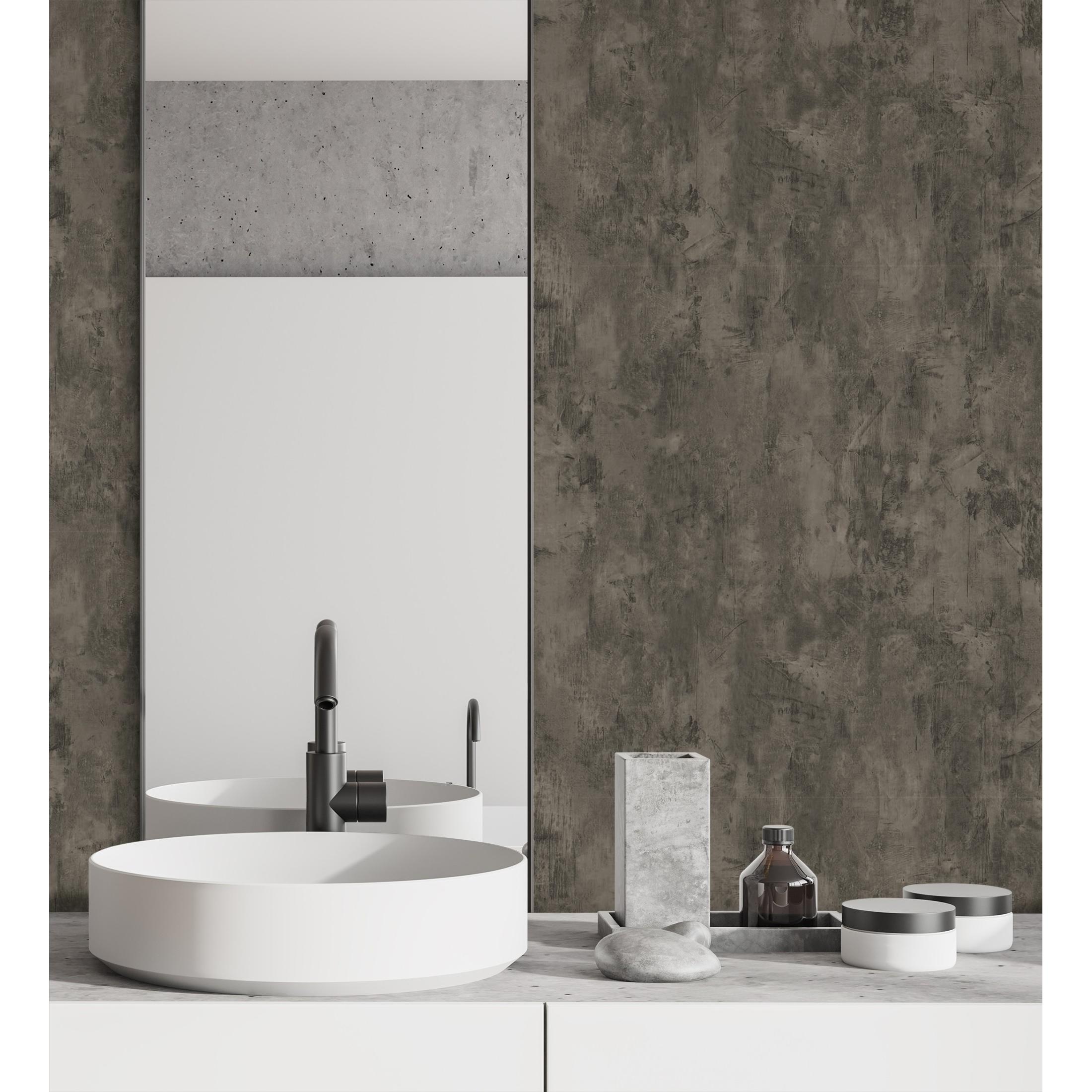 Papel pintado vinílico efecto hormigón gris oscuro cemento con textura en relieve - Myrtos Stone 676337 de GAULAN - Rollo de 10 m x 1,06 m