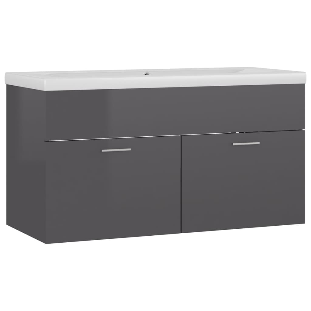 vidaXL Mueble con lavabo madera de ingeniería gris brillante