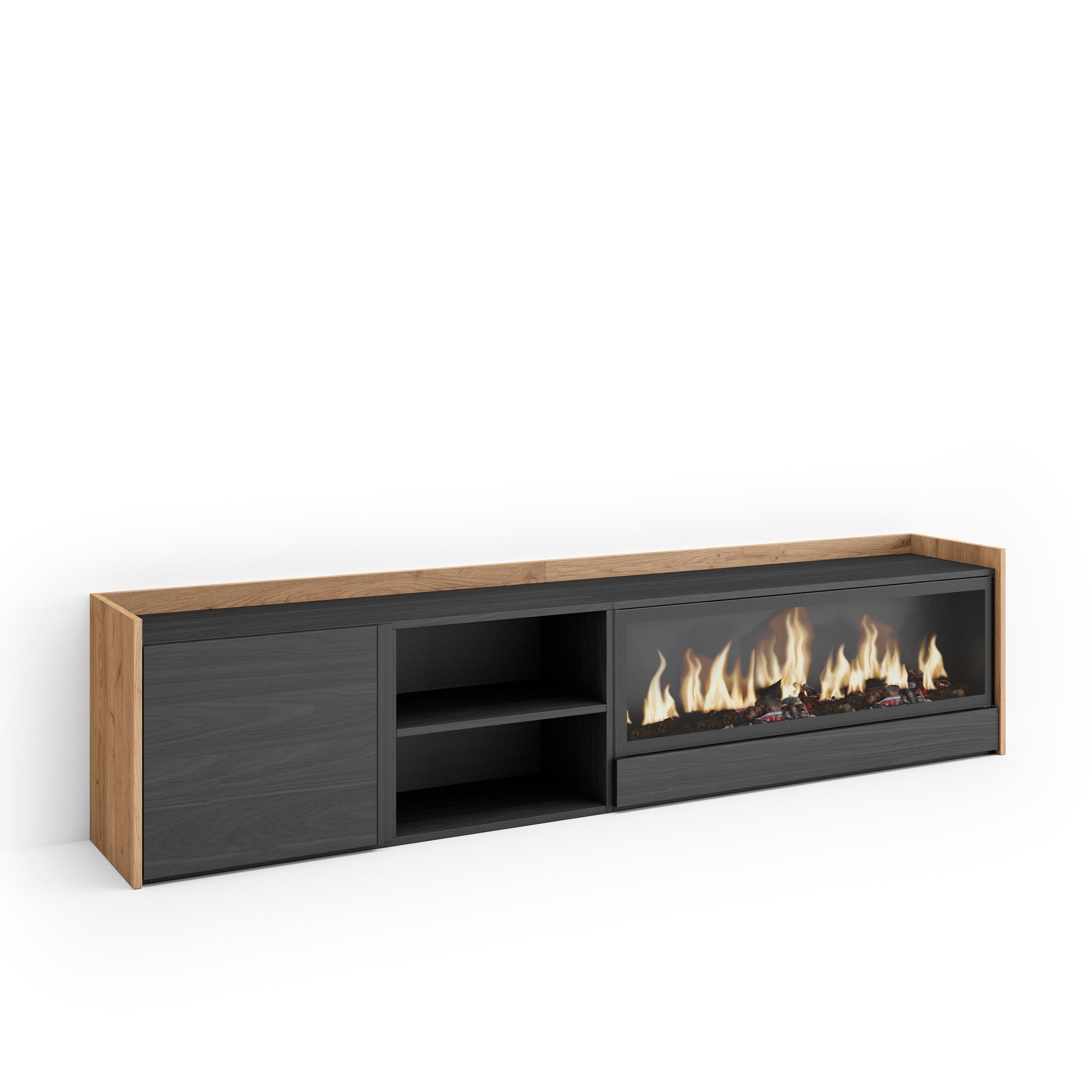 Mueble TV, Televisión, 212x35x50cm, Para TV hasta 80", Chimenea eléctrica XXL