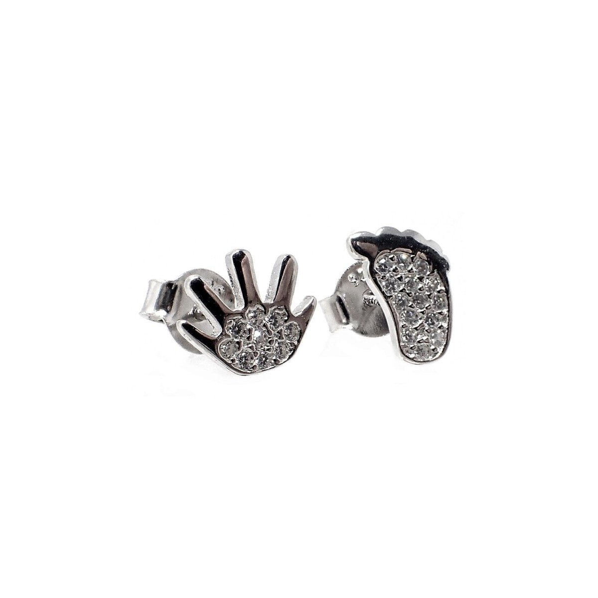 Pendientes plata Ley 925m rodiada motivos huellas pie mano circonitas cierre presión mujer