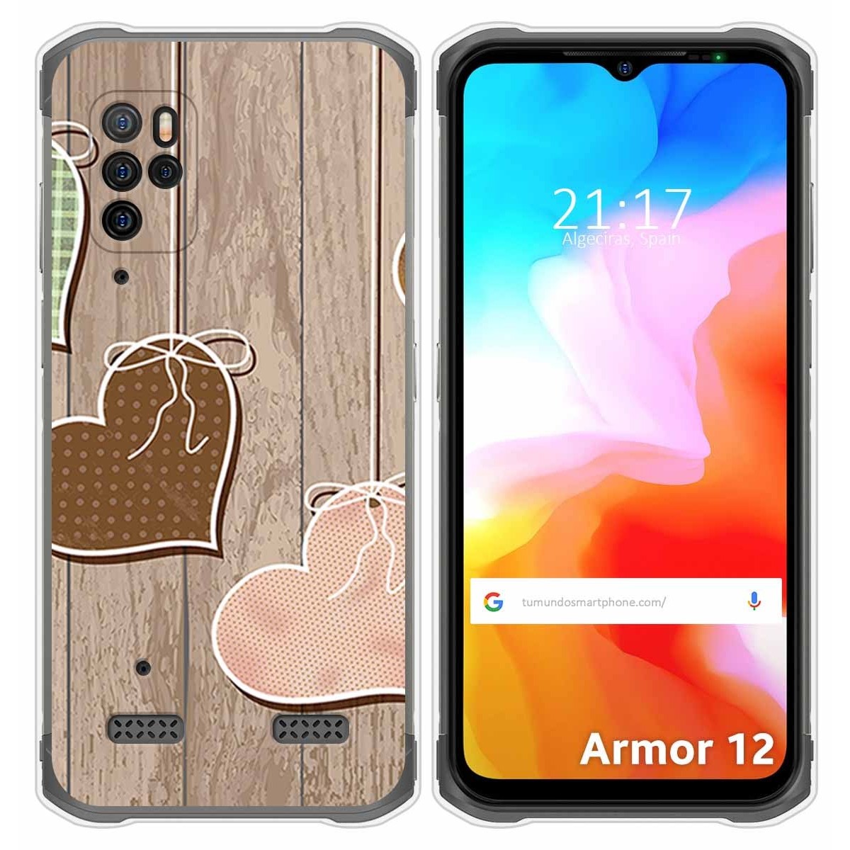 Funda Silicona para Ulefone Armor 12 5G diseño Corazones Madera Dibujos