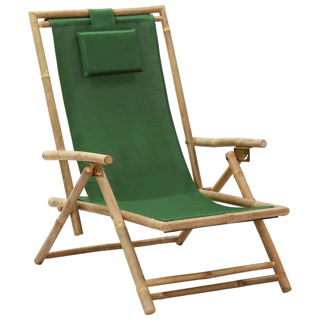 vidaXL Silla de relax reclinable de bambú y tela