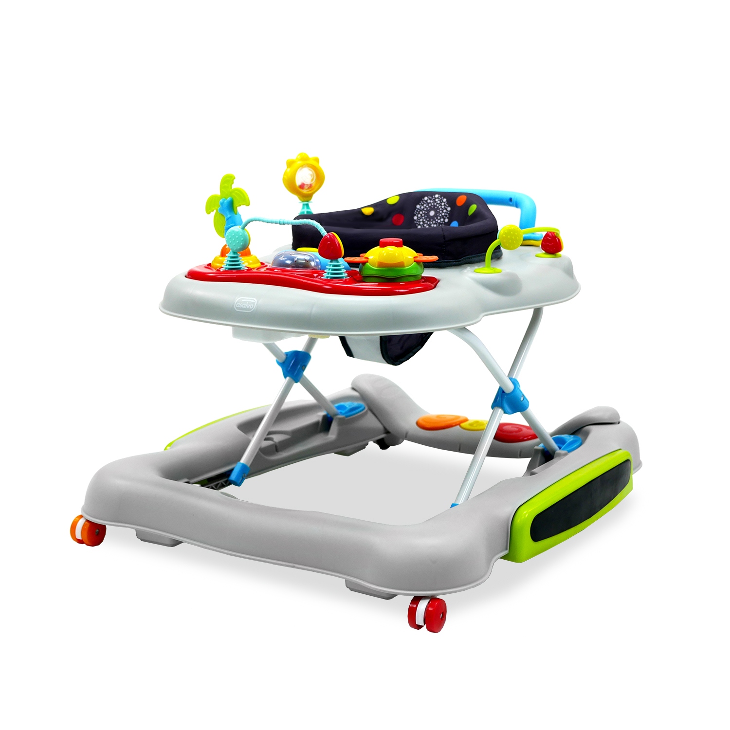 Asalvo Andador bebé  con Centro de Actividades Diente de León -  Juego de Luces, Melodías y Juguetes , Altura Regulable, Tejido Extraíble y Lavable, Estimulación Sensorial y Desarrollo Motriz