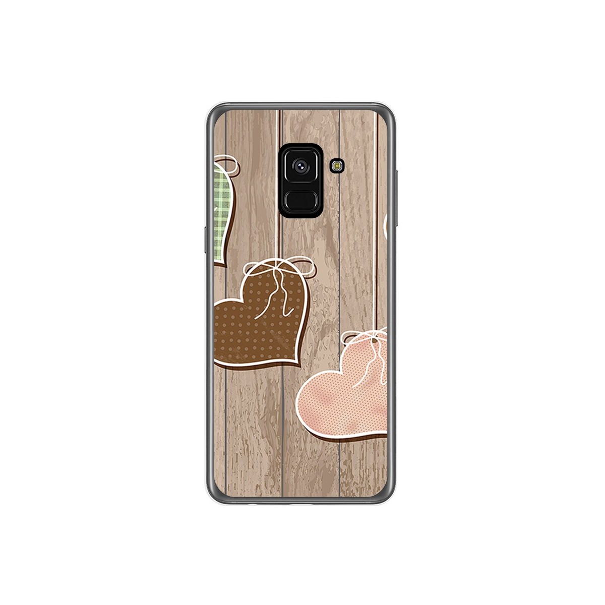 Tumundosmartphone Funda Gel Tpu para Samsung Galaxy A8 (2018) Diseño Corazones Madera Dibujos