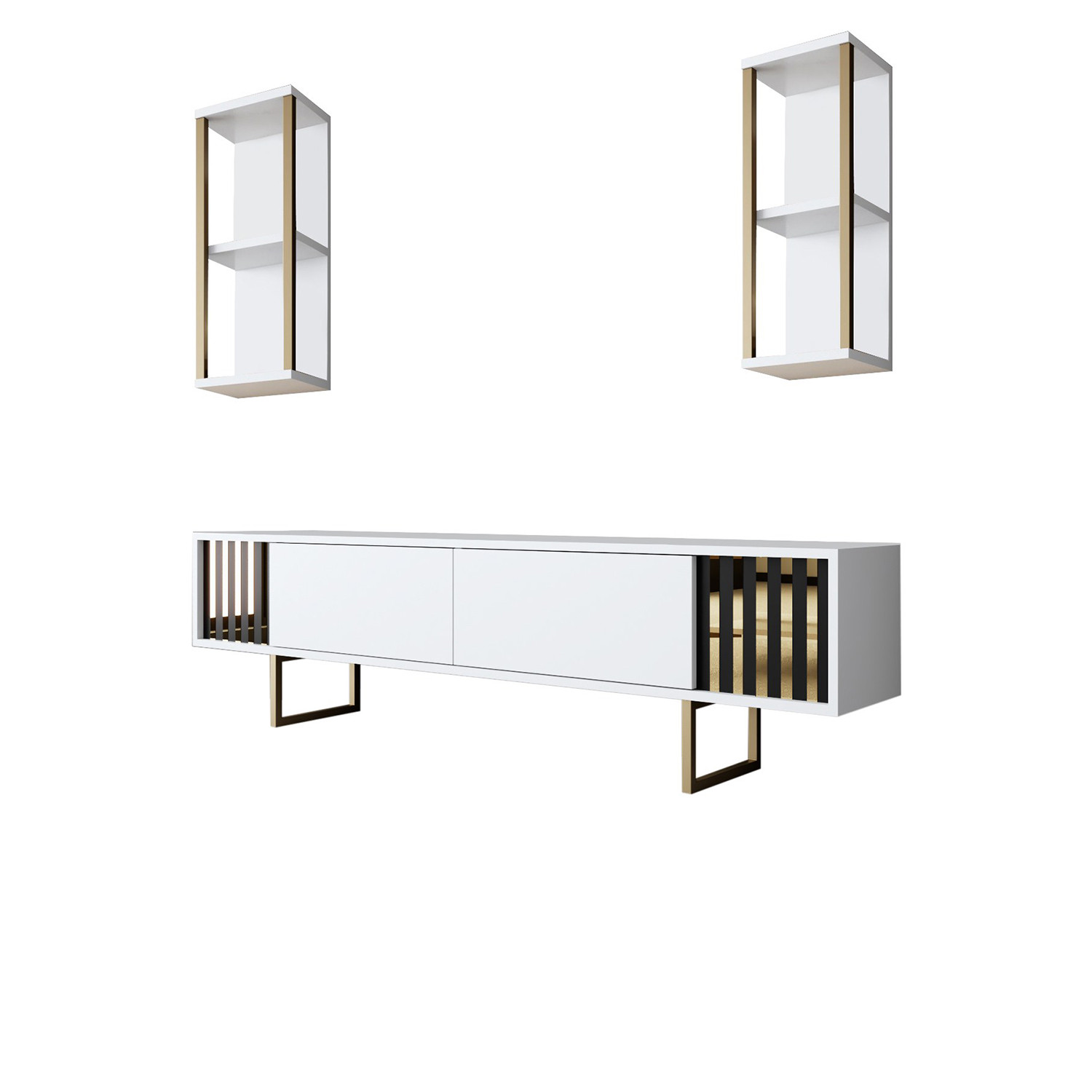 Habitat y Jardin - Soporte de TV de madera "Gold Line" - 180 x 30 x 48 cm - BlancoNegro