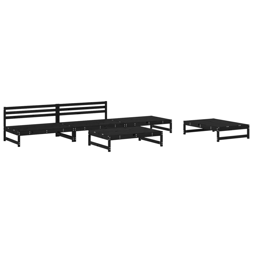 vidaXL Juego de sofás de jardín 5 piezas madera maciza de pino negro