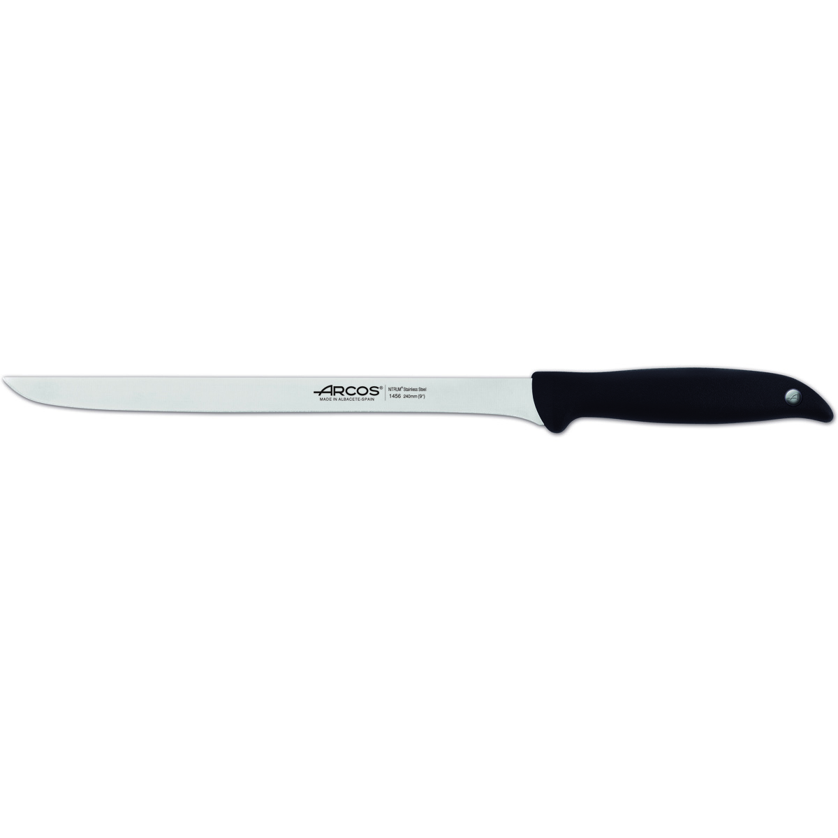 Cuchillo Jamonero Arcos Menorca 145600 de acero inoxidable Nitrum y mango de polipropileno con hoja de 24 cm en blíster