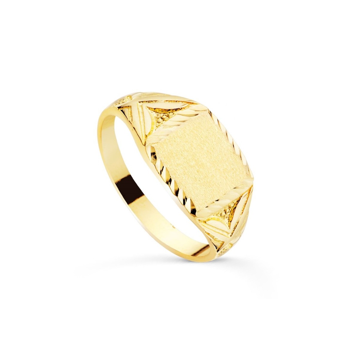 Sello oro 18k niño laterales tallados detalles bordes cabeza 9 x 10 mm..