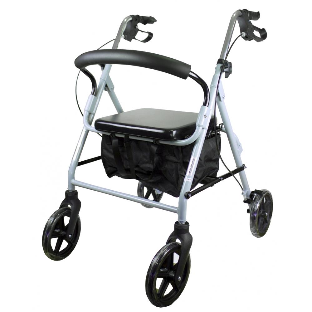 Mobiclinic® Andador para ancianos Ruedas grandes para calle Plegable con cesta de tela y asiento Fabricado en aluminio ligero resistente freno en manetas Marca Española modelo Sofía Gris