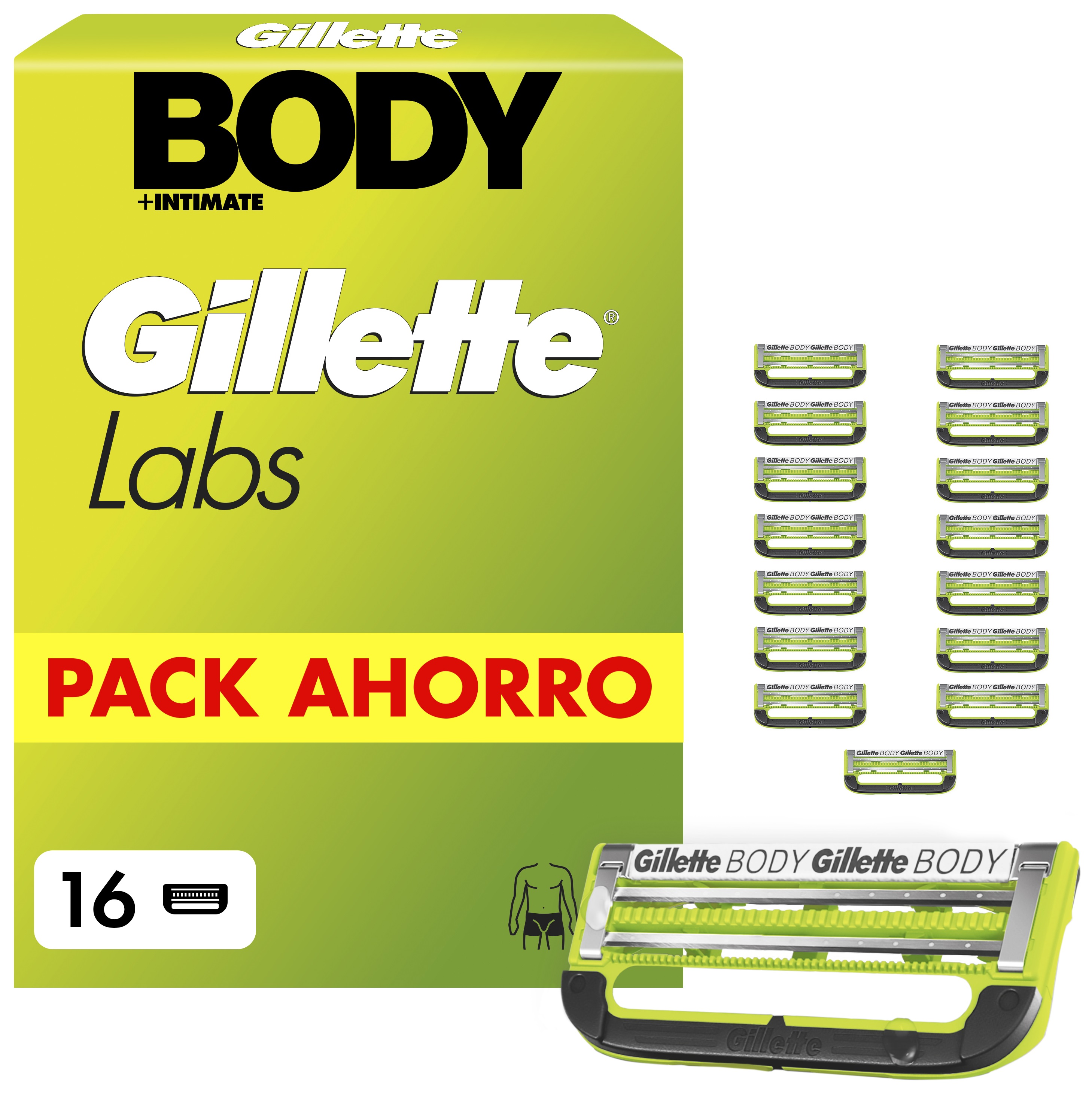Gillette Labs Body Cabezales De Recambio Para Maquinilla De Afeitar, 16 Recambios