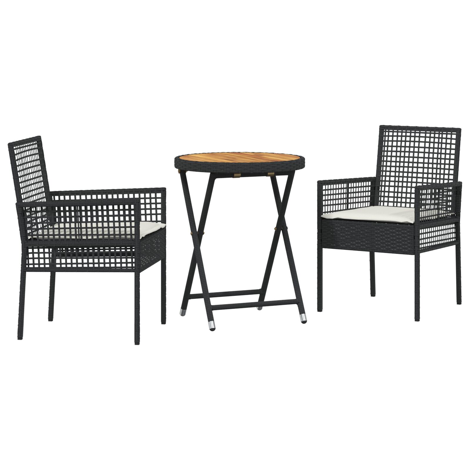 Set de Bistro de Jardín de 3 Piezas con Cojines Ratané Negro