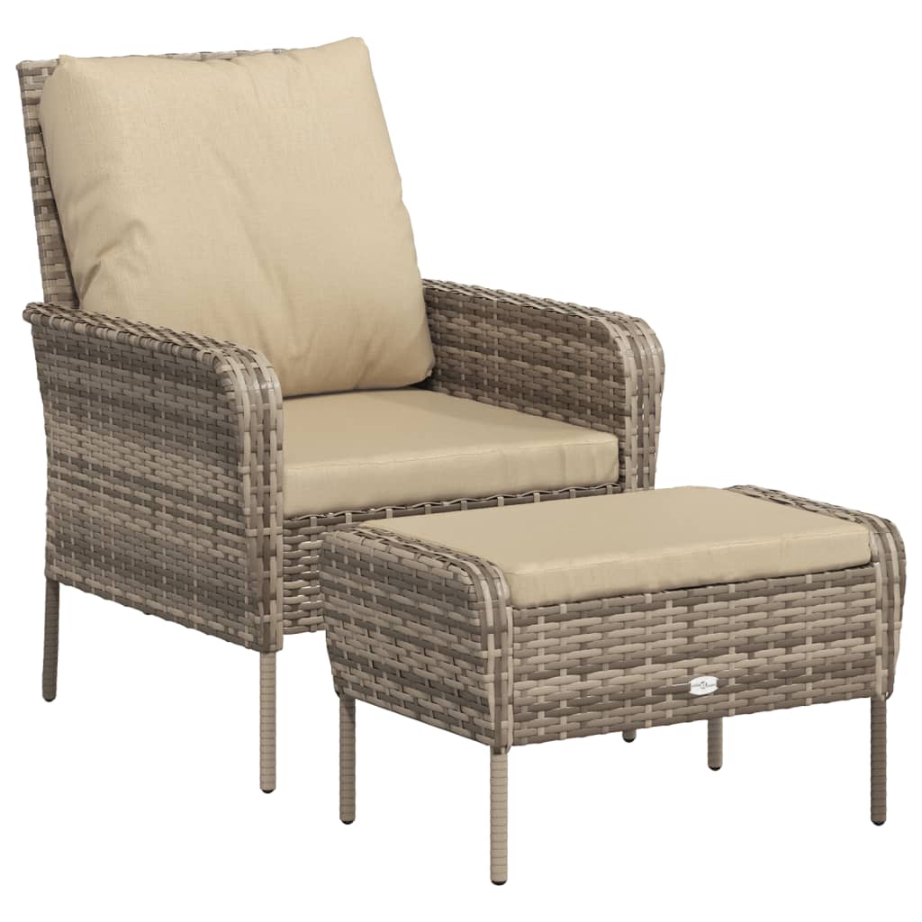 vidaXL Sillón de jardín con reposapiés ratán sintético marrón claro