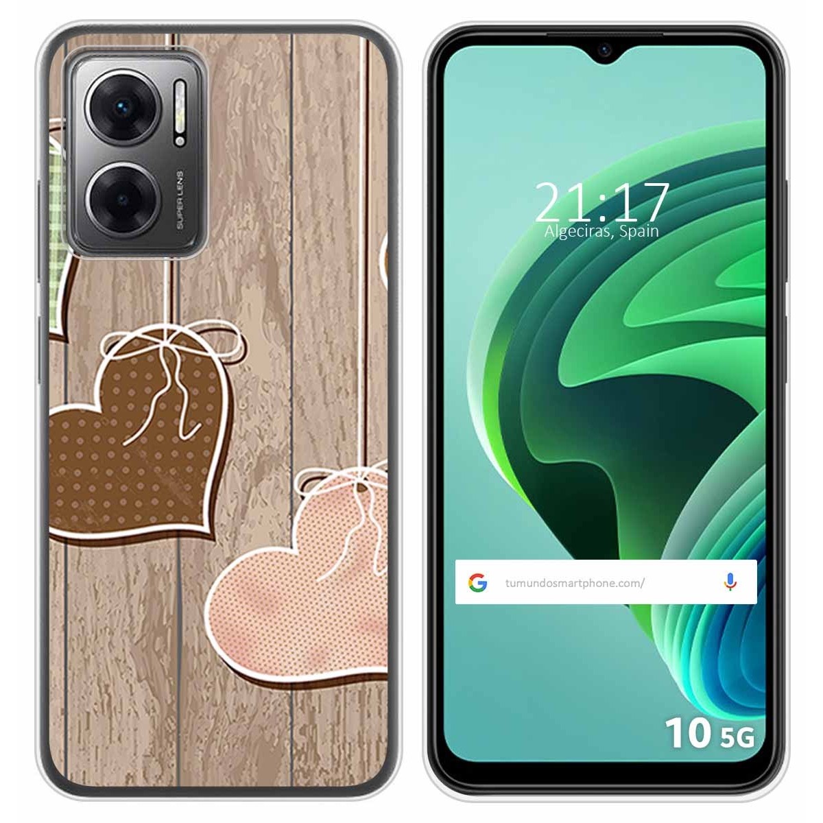 Funda Silicona para Xiaomi Redmi 10 5G diseño Corazones Madera Dibujos