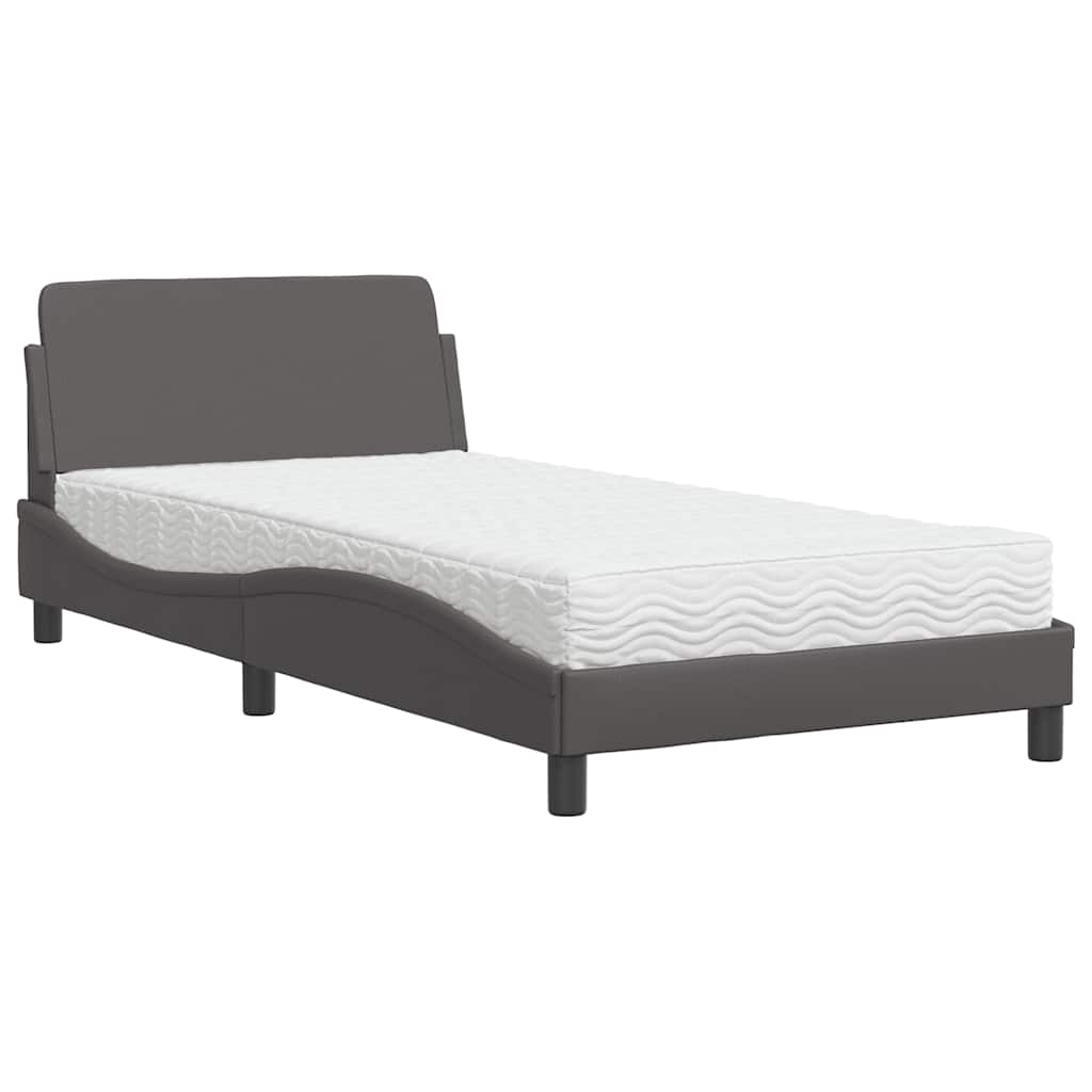 vidaXL Cama con colchón Dover cuero sintético gris 100x200 cm