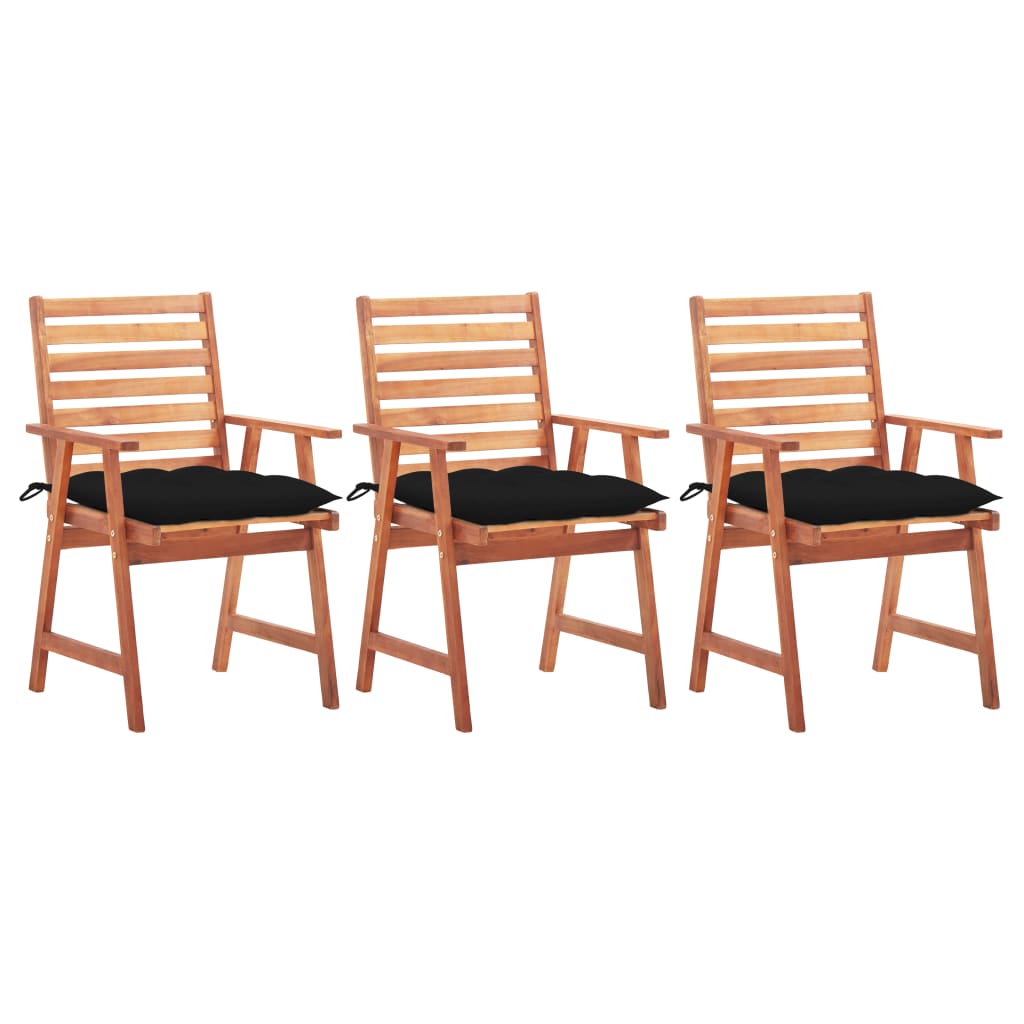 vidaXL Sillas comedor de jardín 3 uds madera maciza de acacia con cojines