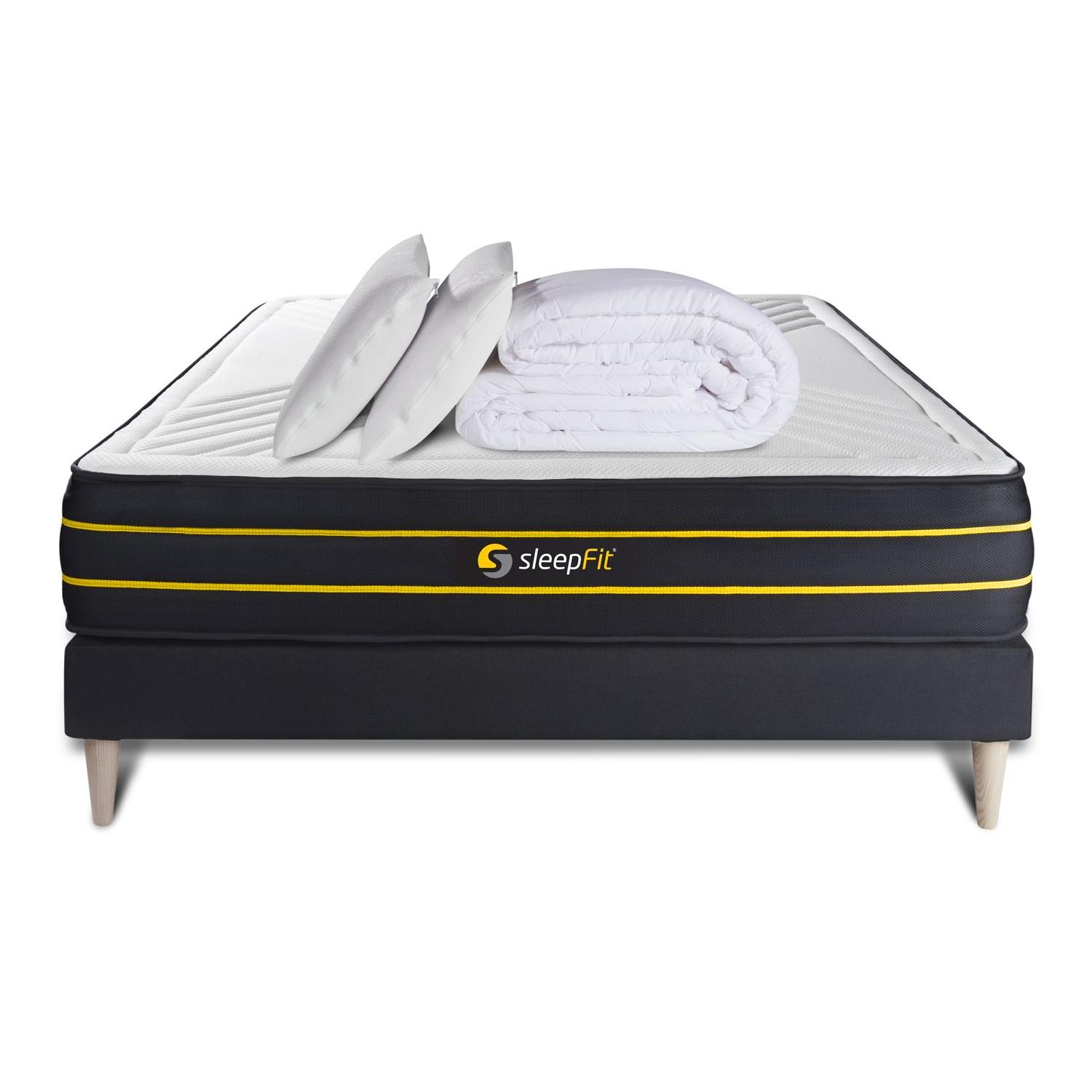 Pack cama completa - Colchón 140x200cm + Somier con láminas (kit) + 2 almohadas + Edredón - Ultra