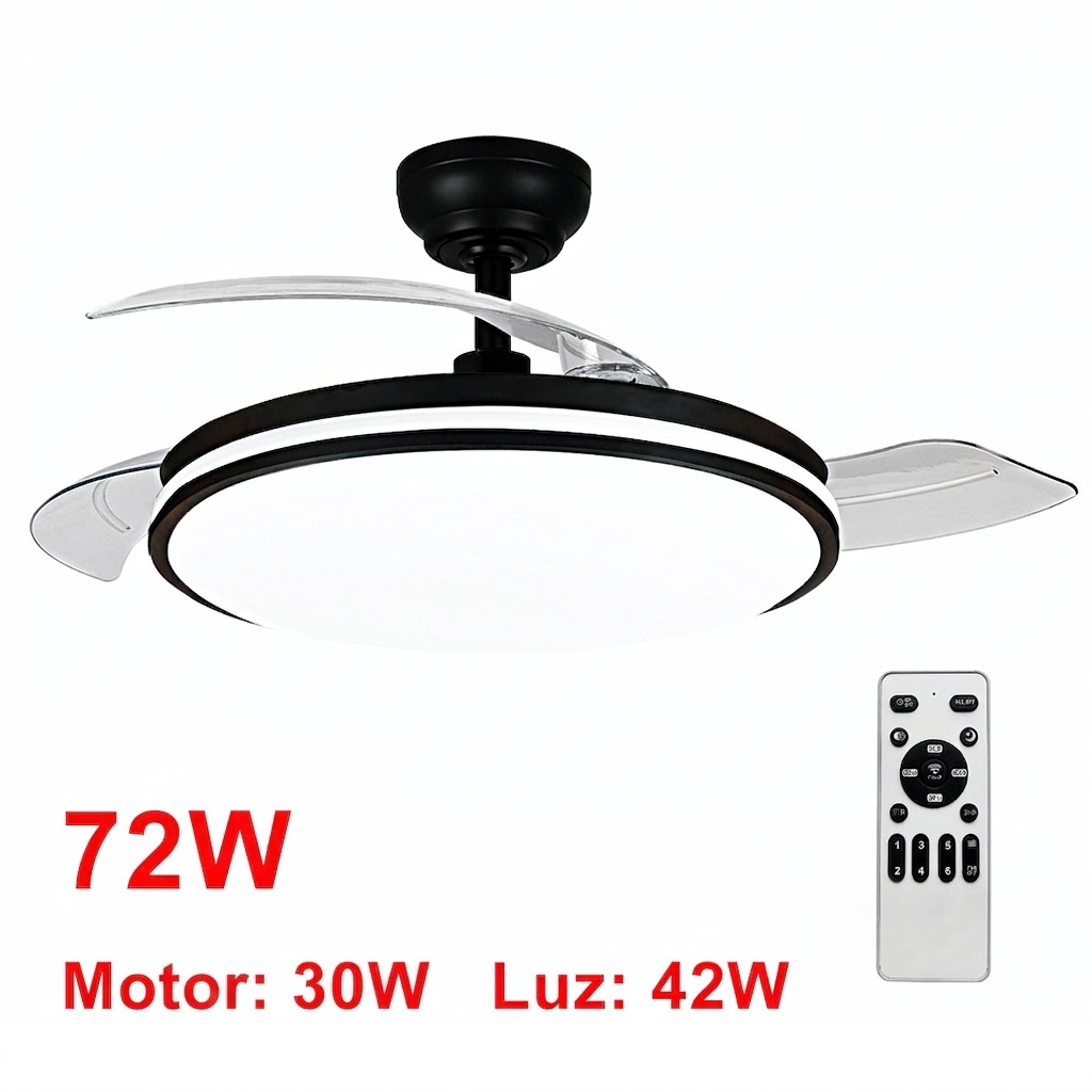 IOTOSTARK Ventilador de Techo con Luz LED Retráctil 106cm, 4 Aspas, Control por APP y Mando a Distancia, Potencia Total 66W, Temporizador, 6 Velocidades, 3 Temperaturas de Luz, Función Verano-Invierno, Silencioso, Negro IOTOSTARK-leduni