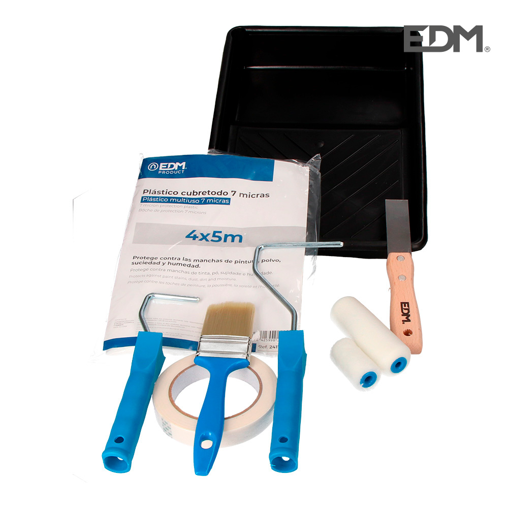 Edm Kit para Pintar 8 Piezas - Rodillo Esponja, Mini Rodillo, Paletina Doble, Cubeta Pequeña y Más