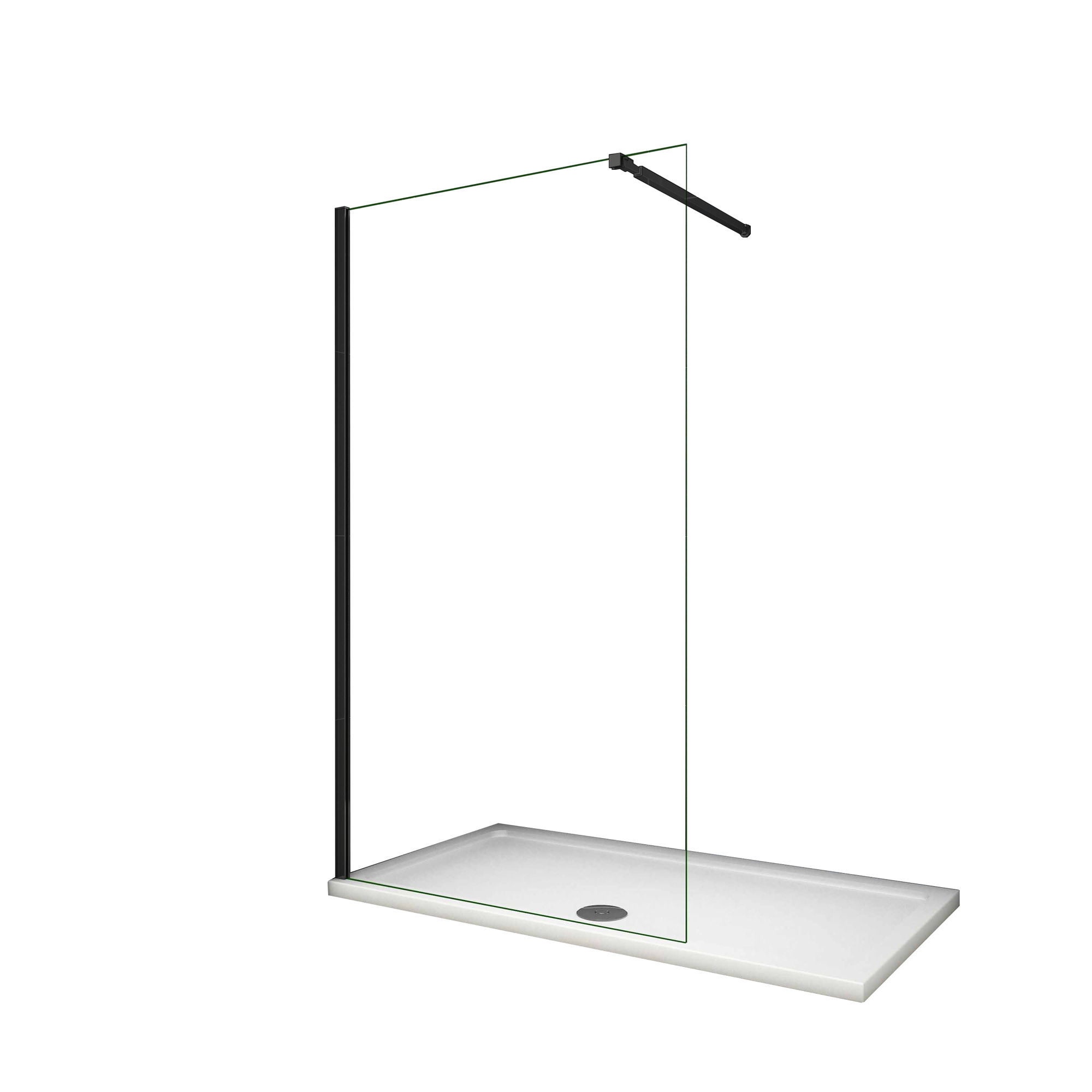 Walkin,Panel de ducha,Vidrio Antical 8mm,Barra ajustable 73-120cm,Perfil Negro Mate,(48-50)x200cm