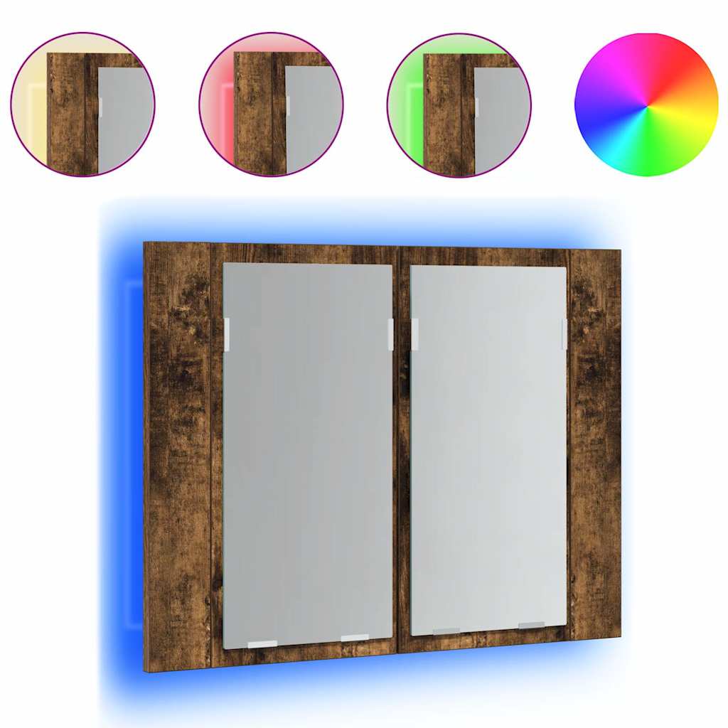 vidaXL Armario con espejo LED madera roble ahumado 60x12x45 cm