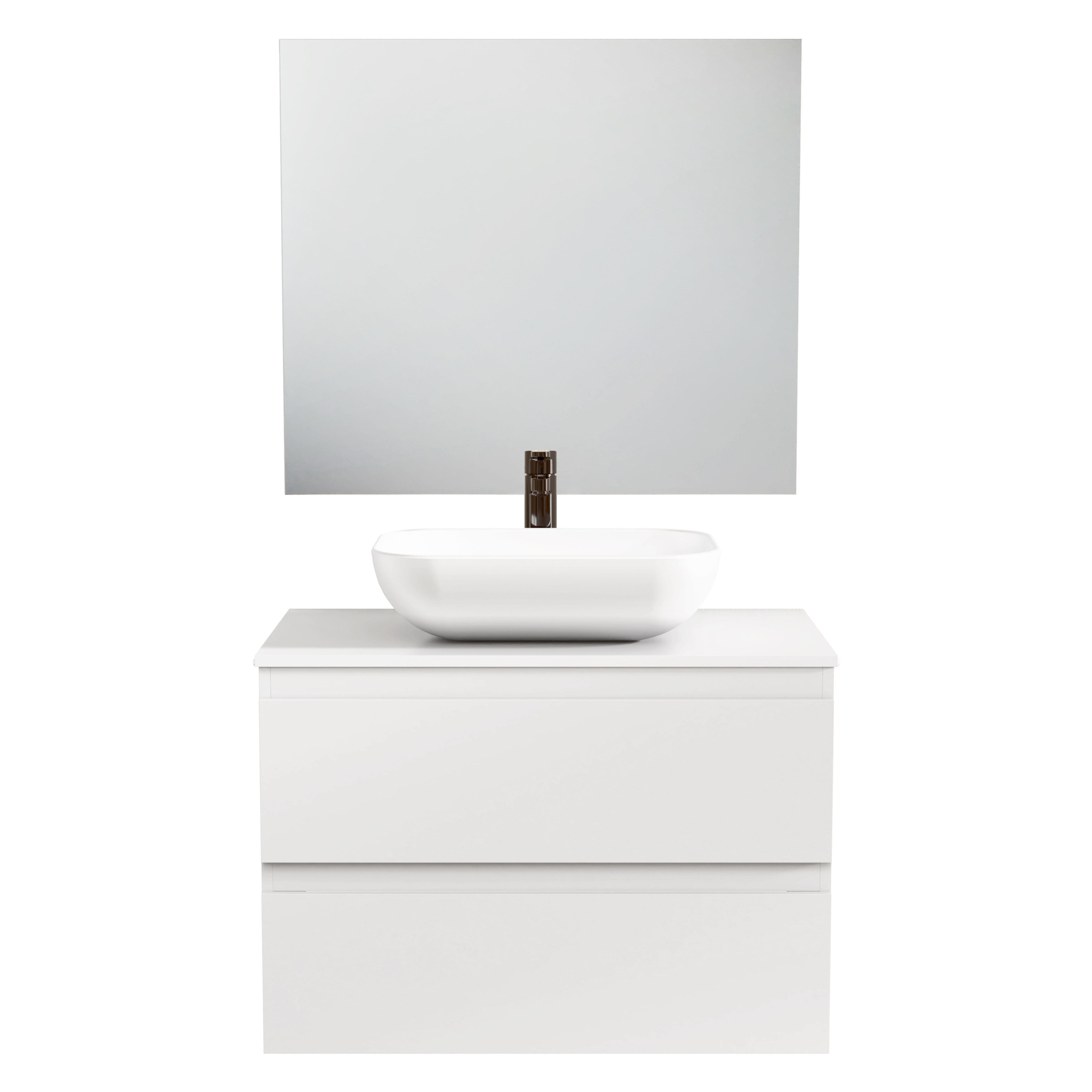 BELLOBATH - Mueble Baño Suspendido con Lavabo de Cerámica con Espejo y 2 Cajones