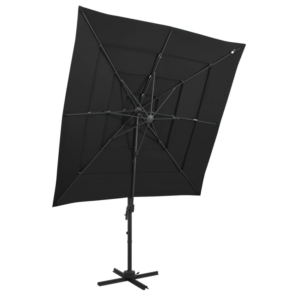 vidaXL Sombrilla de jardín 4 niveles palo de aluminio negro 250x250 cm