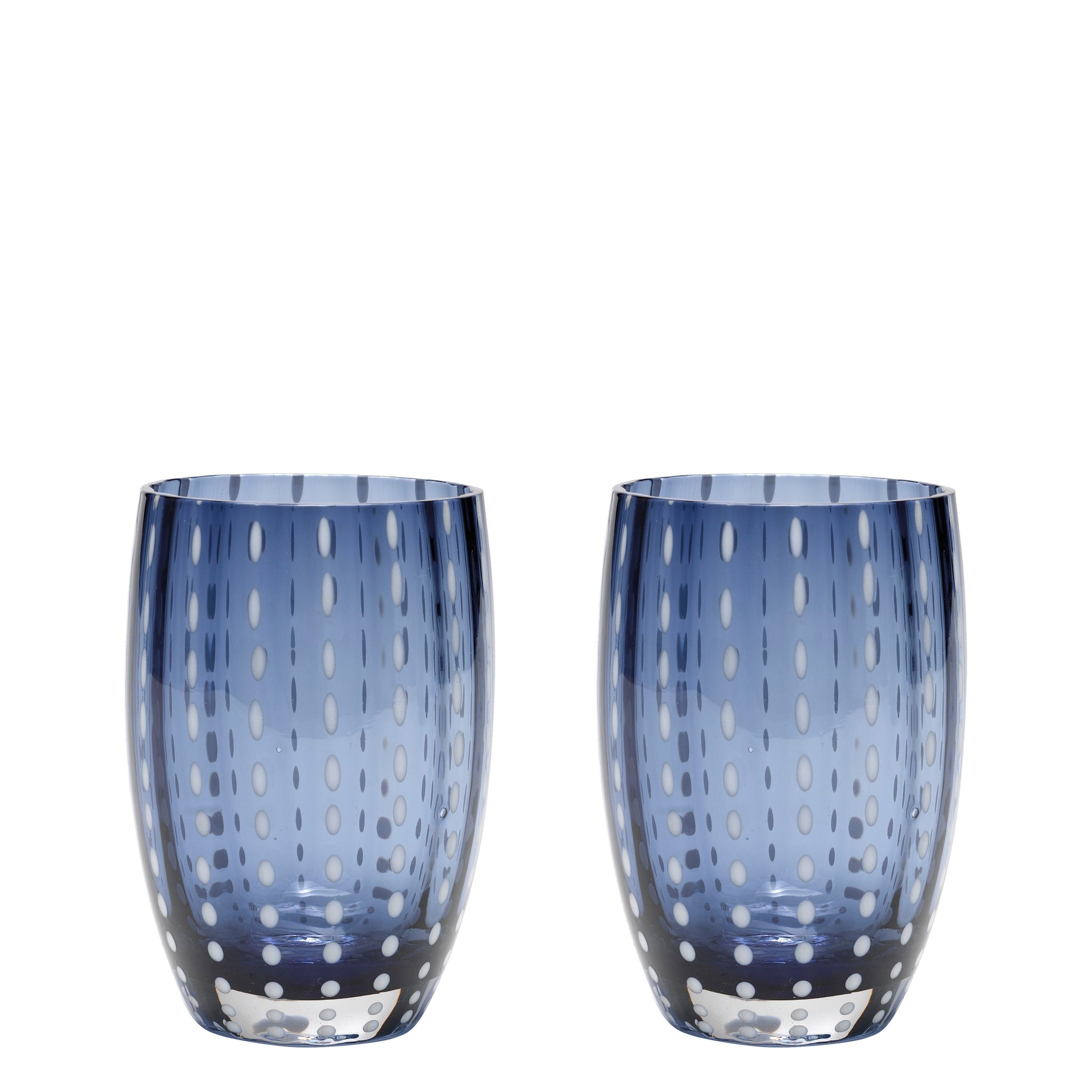 Vaso Zafferano Perle Azul Gris - Vidrio Coloreado Soplado, 32 cl, Hecho a Mano - Juego de 2 Vasos Artesanos para Agua o Cócteles
