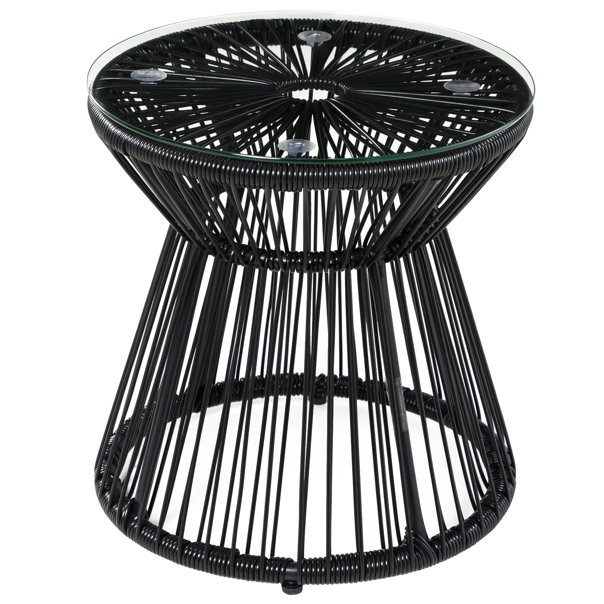 Outsunny Mesa Auxiliar de Ratán Sintético Mesa de Centro Redonda con Tablero de Vidrio Templado y Marco de Metal Carga 30 kg para Patio Jardín Balcón Ø40x42 cm