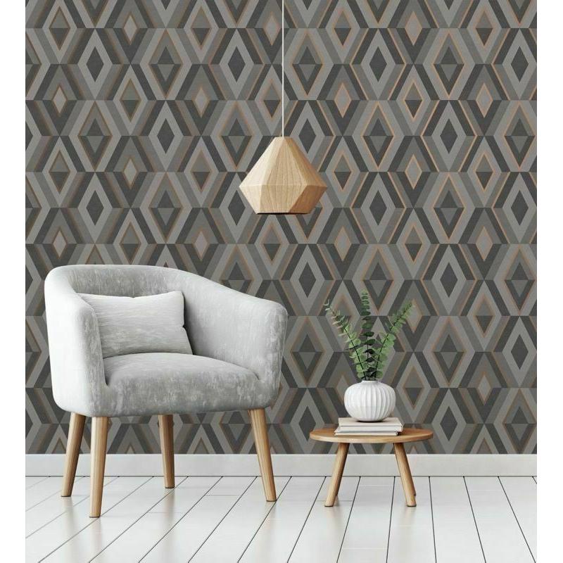 Papel pintado lavable geométrico moderno con detalles metalizados - Diamond Palace 680908 de GAULAN - Rollo de 10 m x 0,53 m