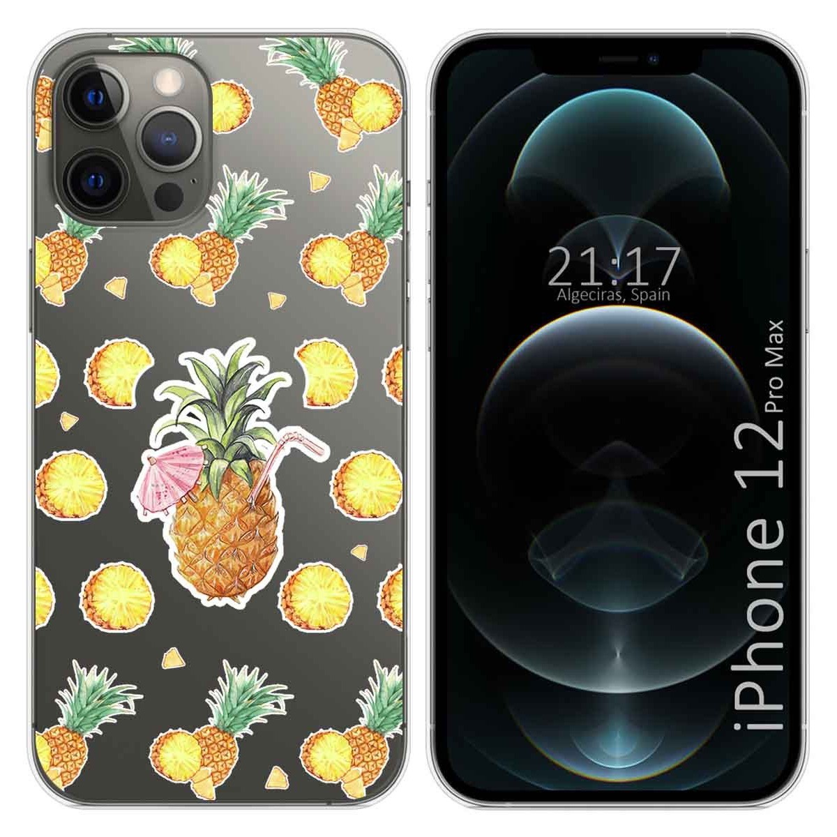 Tumundosmartphone Funda Gel Transparente para Iphone 12 Pro Max (6.7) diseño Piña Dibujos