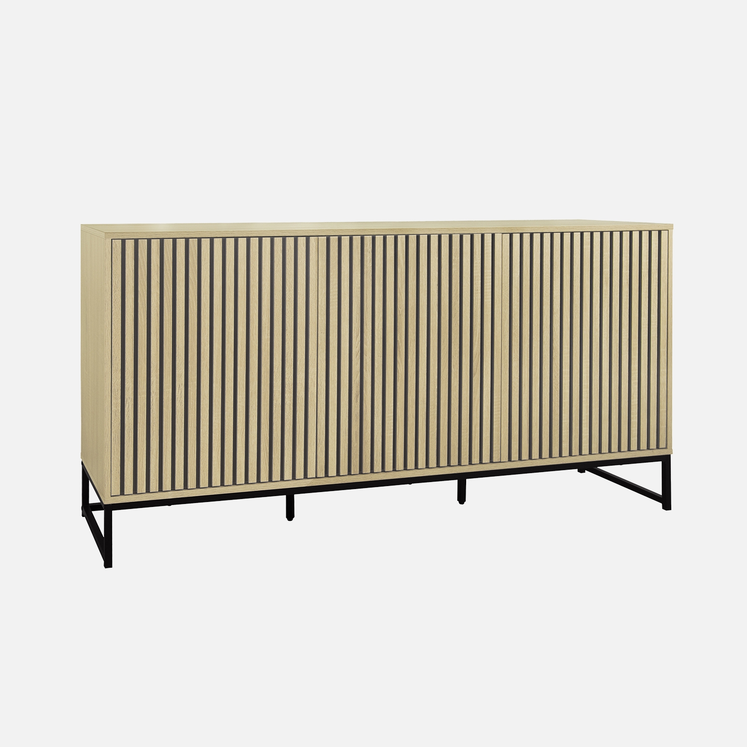 sweeek - Aparador contemporáneo acanalado efecto madera 3 puertas, 160cm , Lisbonne , 160x40x77